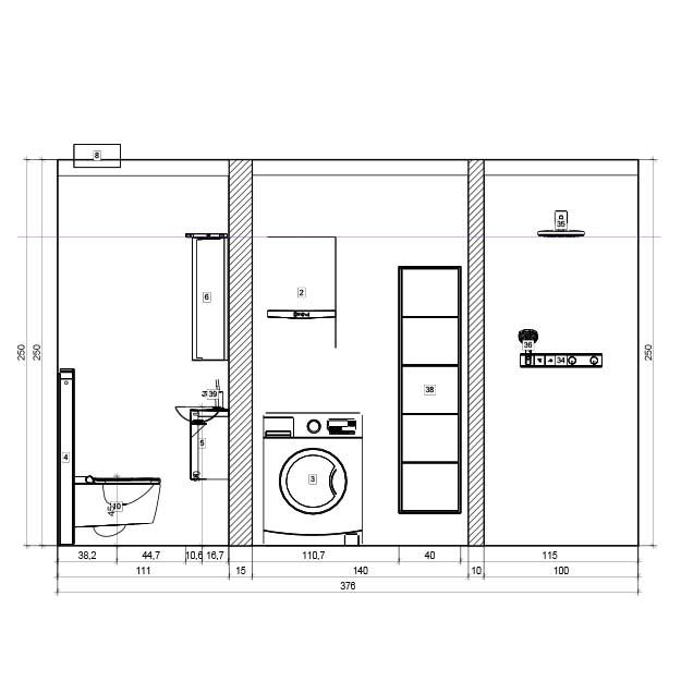 Schnitt-Einbauhöhe - Badezimmer-Planung