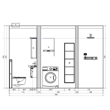 Schnitt-Einbauhöhe - Badezimmer-Planung